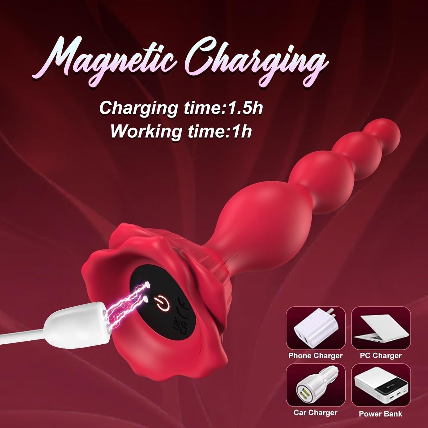 CrimsonPetal 7.8" Rose Anal Beads Vibrator with 9 Modes