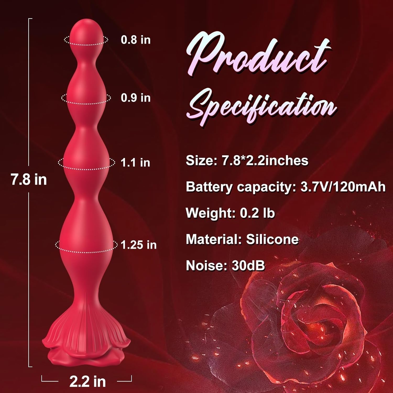 CrimsonPetal 7.8" Rose Anal Beads Vibrator with 9 Modes