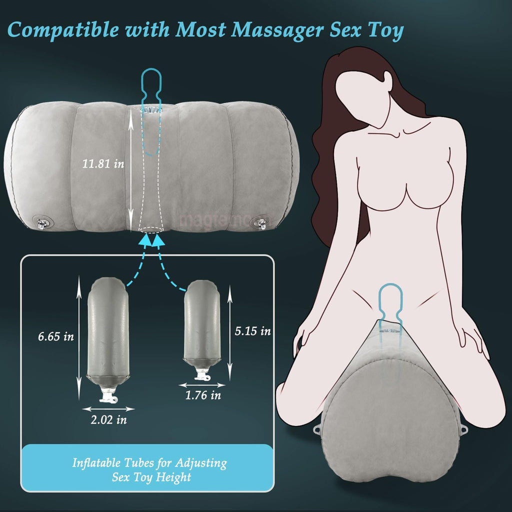Heart-Shaped Inflatable Bondage Pillow | Toy Mount Cushion with Cuffs, Straps & Clamps | Bedroom Wedge Kit for Couples