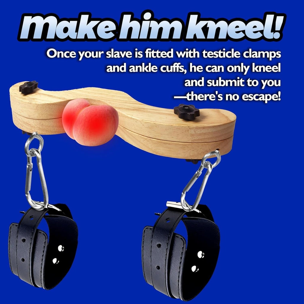 DomKneel CBT Testicle Crusher with Ankle Cuffs