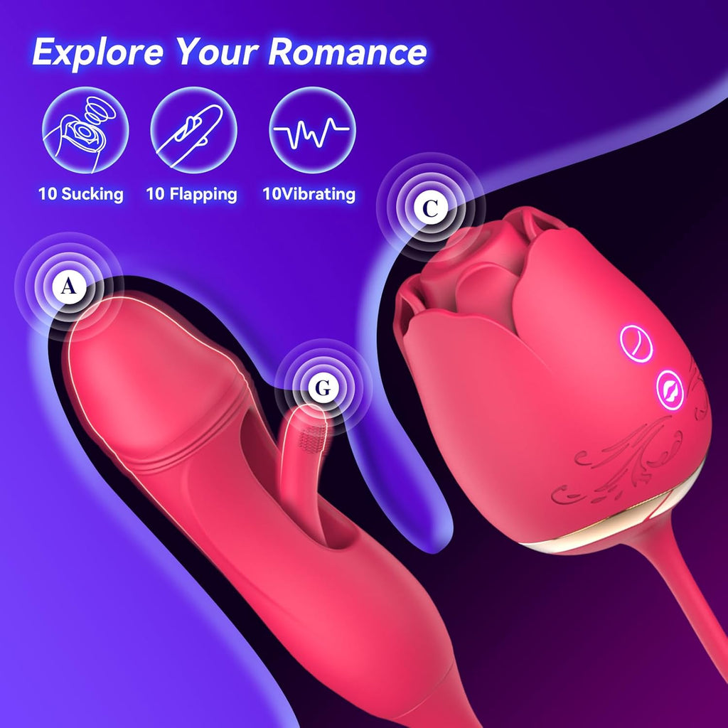 DoubleTrouble Rose Flapping Vibrator & Clitoral Suction