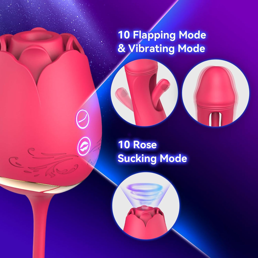 DoubleTrouble Rose Flapping Vibrator & Clitoral Suction