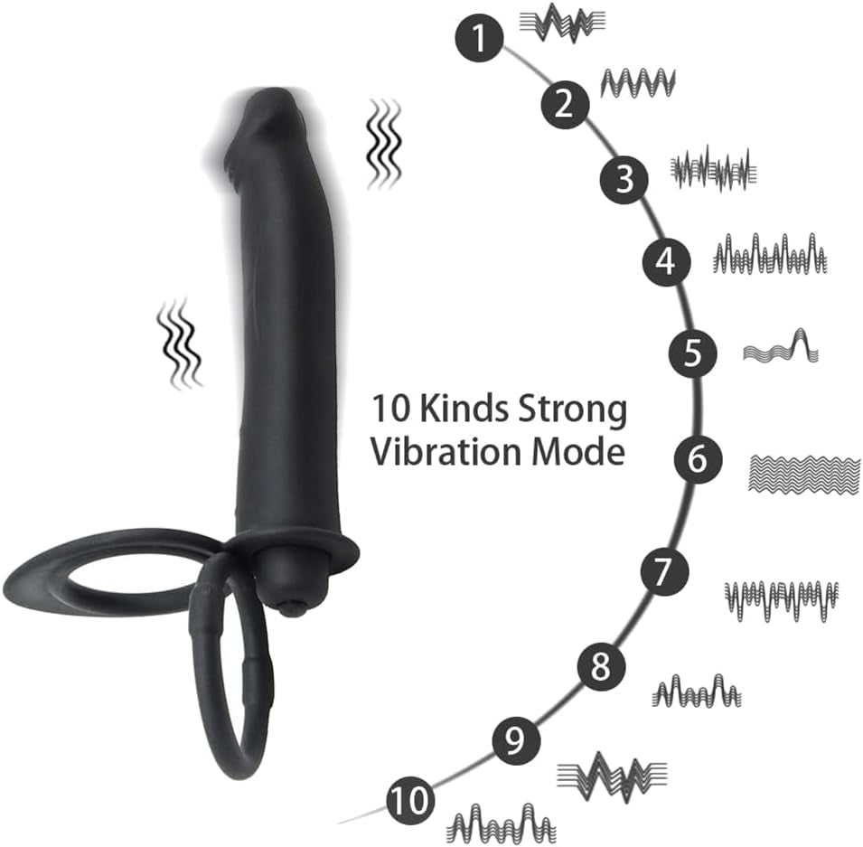 DualRing Vibrating Strap-On Plug with Cock Rings