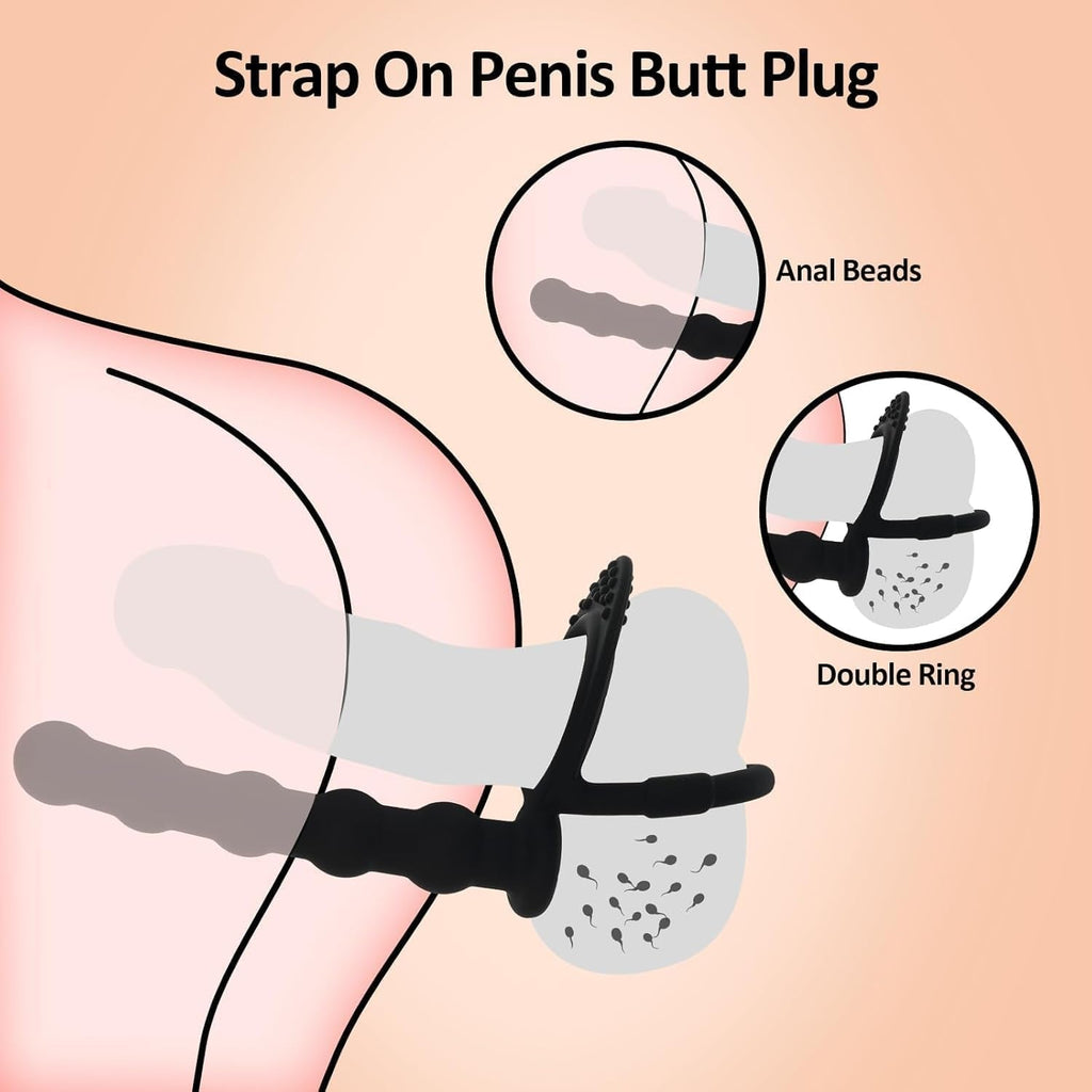 DuoPlay Silicone Beads Anal Plug Cock Ring