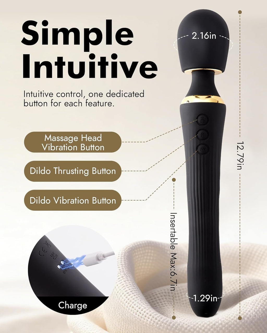 DuoThrust App Control Thrusting Wand Dildo Vibrator