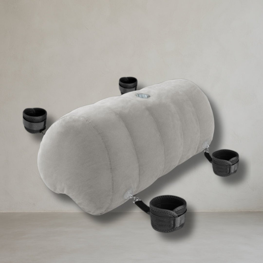 Heart-Shaped Inflatable Bondage Pillow | Toy Mount Cushion with Cuffs, Straps & Clamps | Bedroom Wedge Kit for Couples
