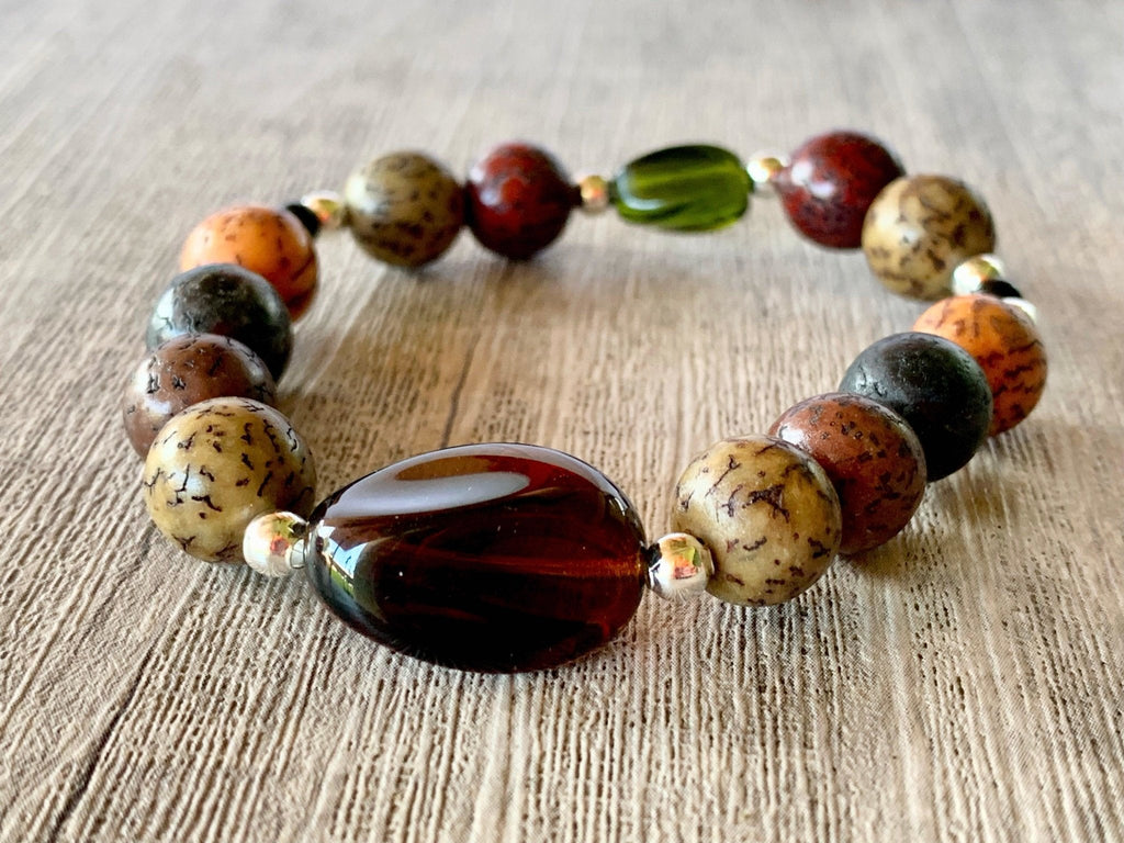 Josh Handmade Acrylic and Glass Beaded Expandable 6" Bracelet with Silver spacer beads for Kids 4-8 Years Old