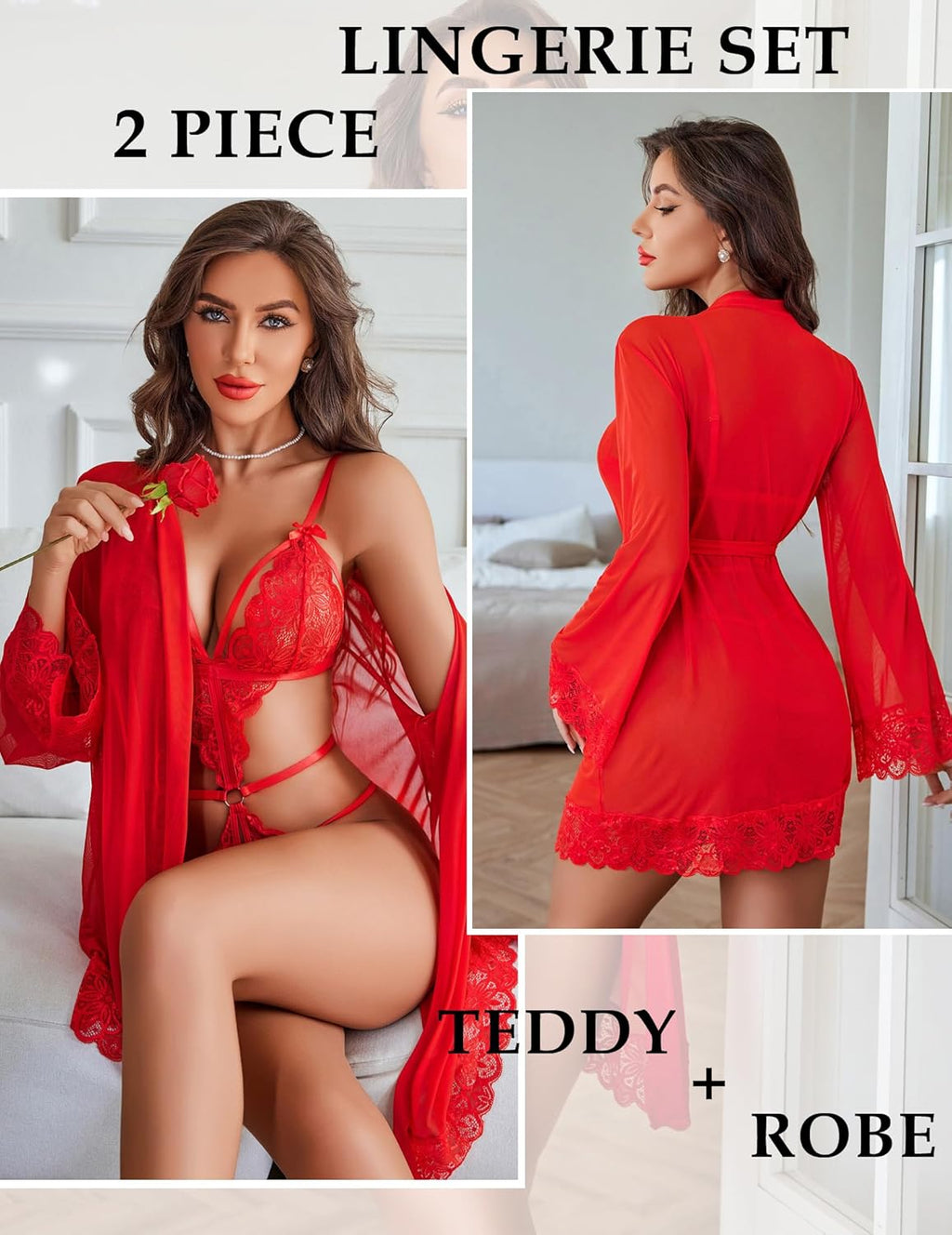 LaceWhisper 2-Piece Teddy & Robe Set