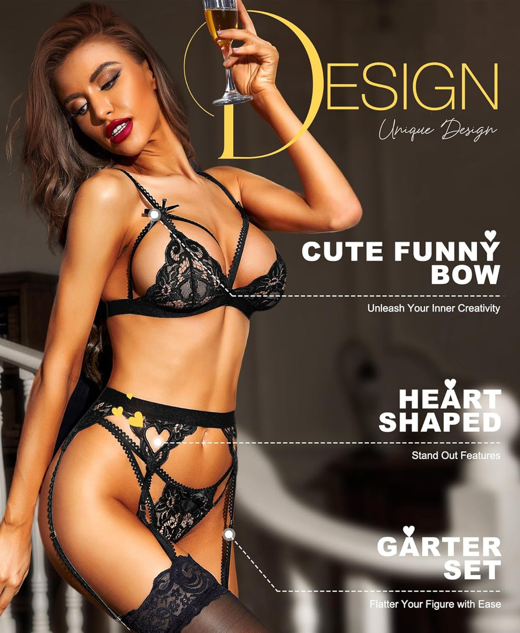 LoversMark 3-Piece Lace Garter Set