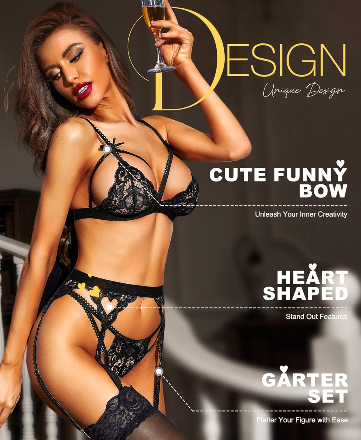LoversMark 3-Piece Lace Garter Set