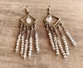Moonbeam- Handmade Genuine Rough Cut Moonstone and Clear Quartz Dangling Earrings