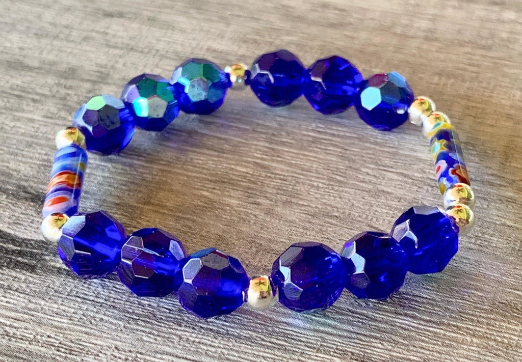 Nicole Handmade Acrylic and Millefiori Glass Beaded Expandable 6" Bracelet for Kids 4-8 Years Old