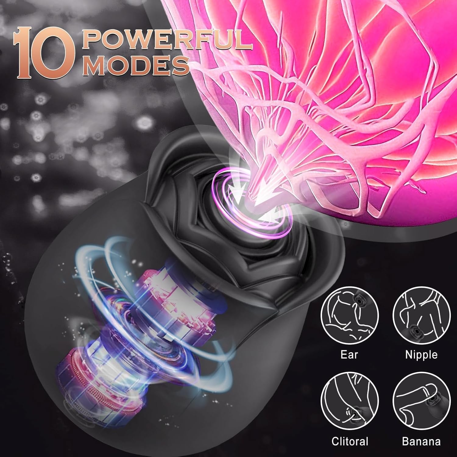 NoirBloom Black App Controlled Rose Suction Vibrator