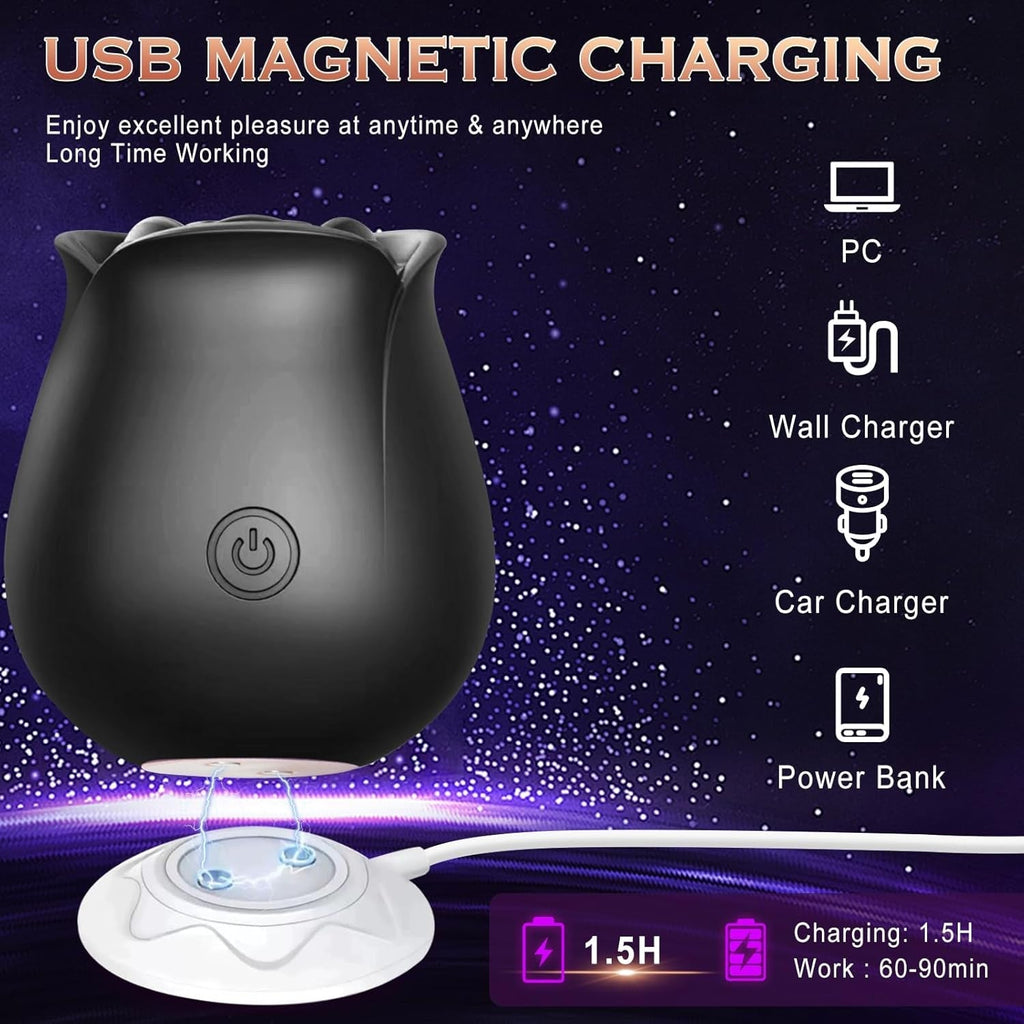 NoirBloom Black App Controlled Rose Suction Vibrator
