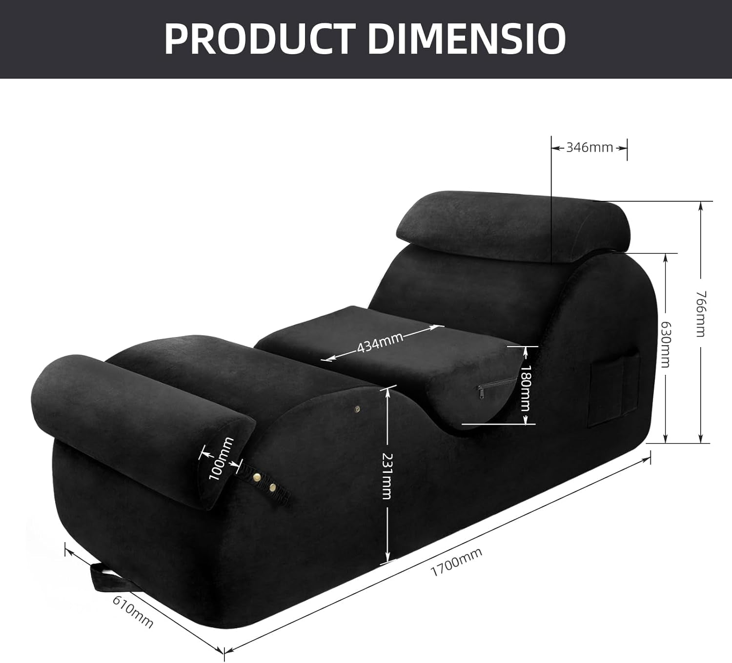 NoirCurve XL Black Sex Chaise Lounge