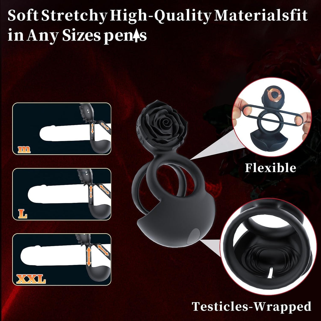 NoirPetal Rose Cock Ring Vibrator for Couples