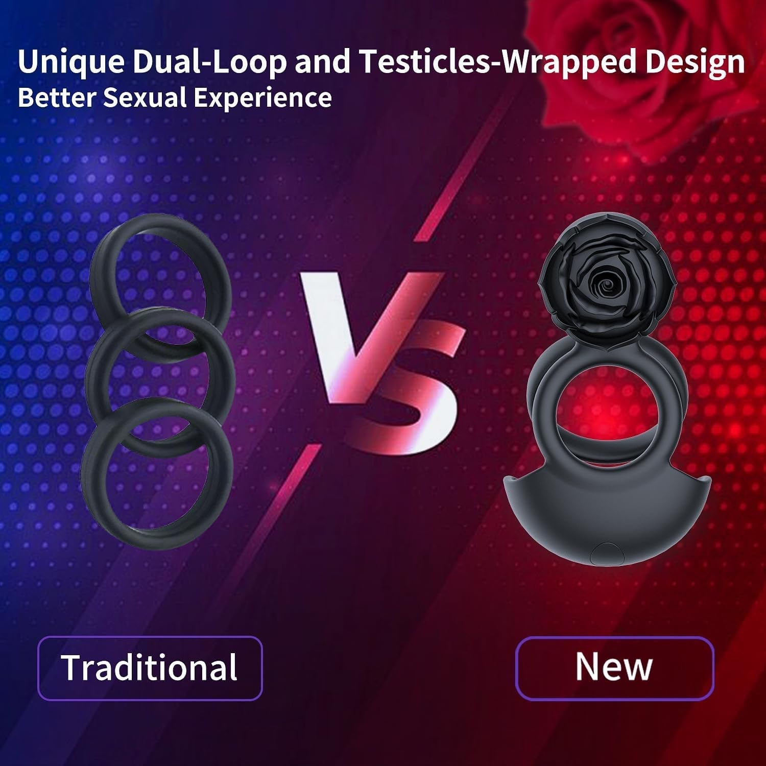 NoirPetal Rose Cock Ring Vibrator for Couples