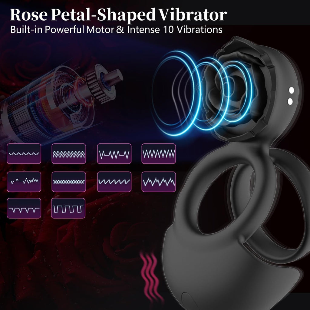 NoirPetal Rose Cock Ring Vibrator for Couples