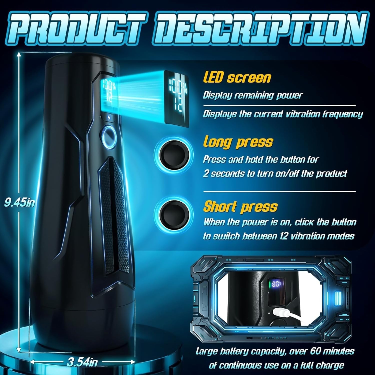NoirPulse Vibrating Male Stroker Fleshlight with 12 Modes