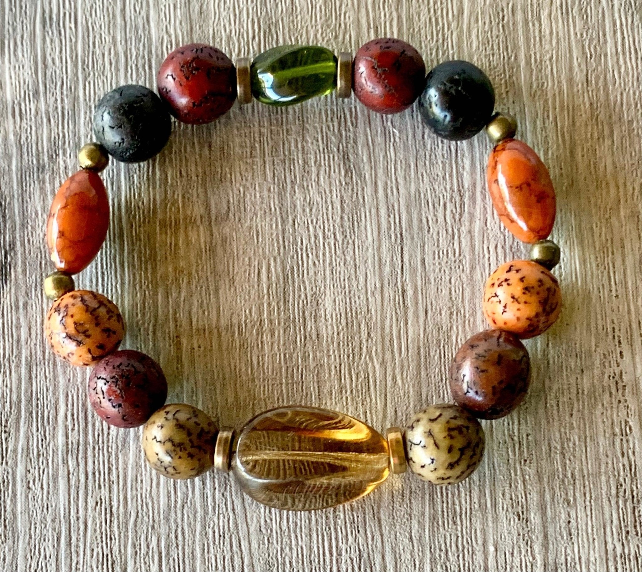 Patrick Handmade Acrylic and Glass Beaded Expandable 6" Bracelet with Antique Gold spacer beads for Kids 4-8 Years Old