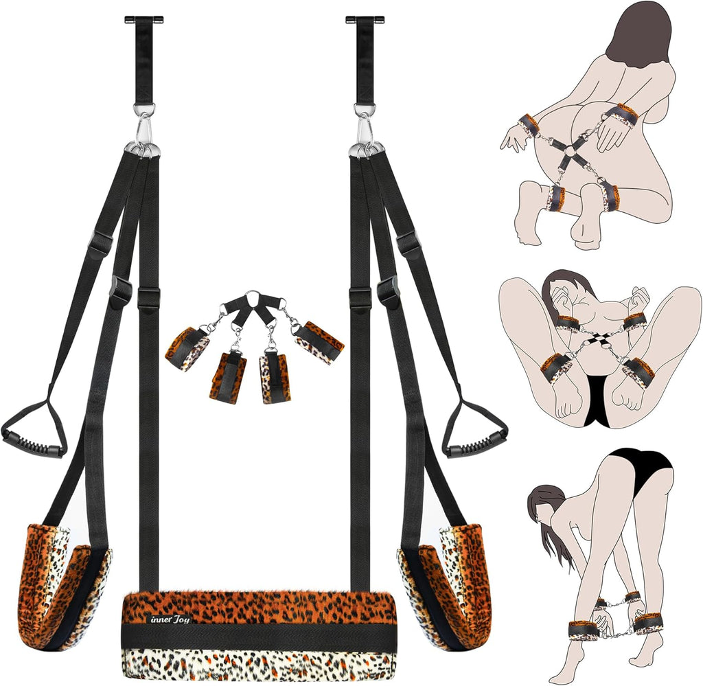 PlushElevate Leopard Print Adjustable Door Sex Swing