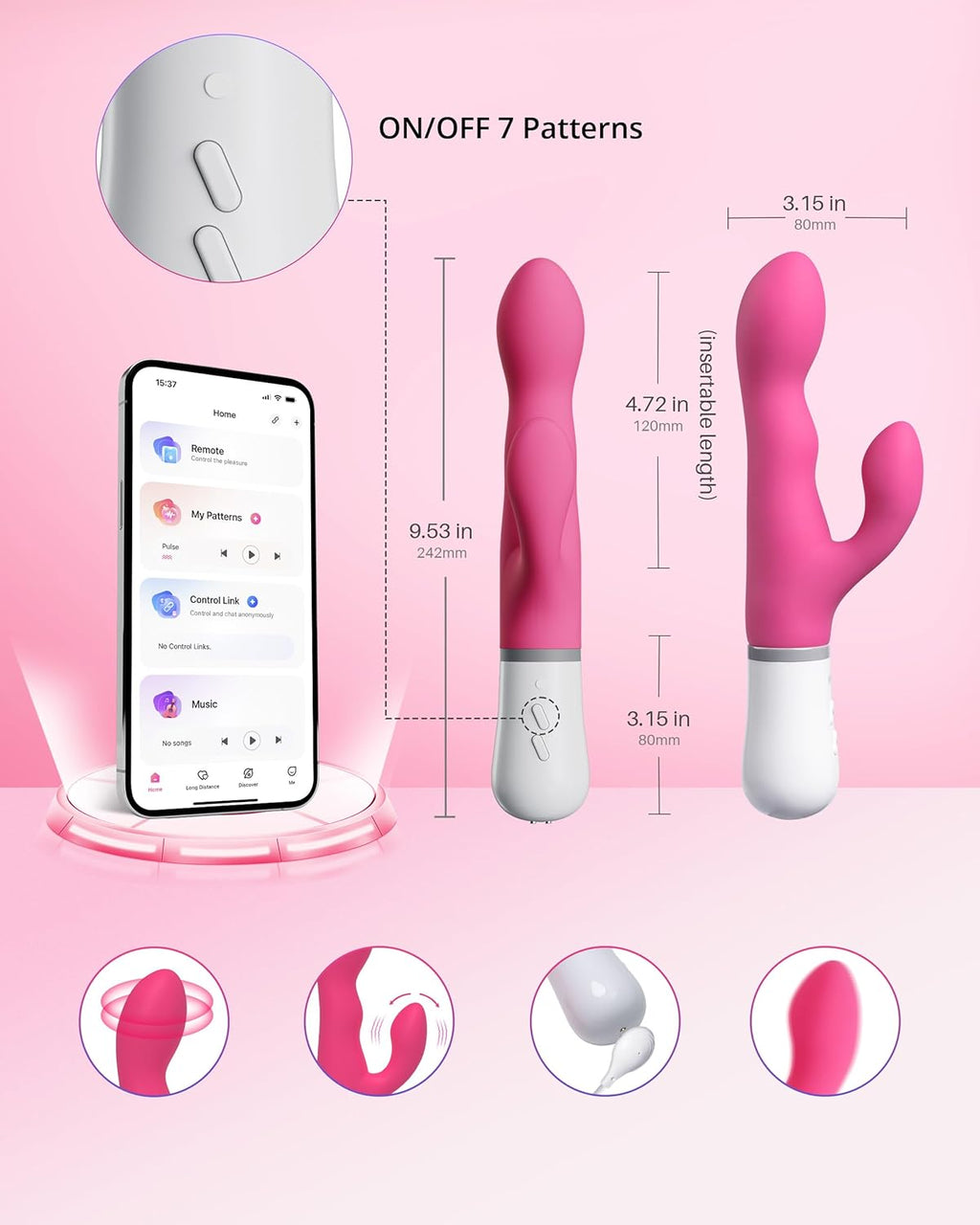 PulsePetal App-Controlled Rabbit Vibrator with Rotating Shaft
