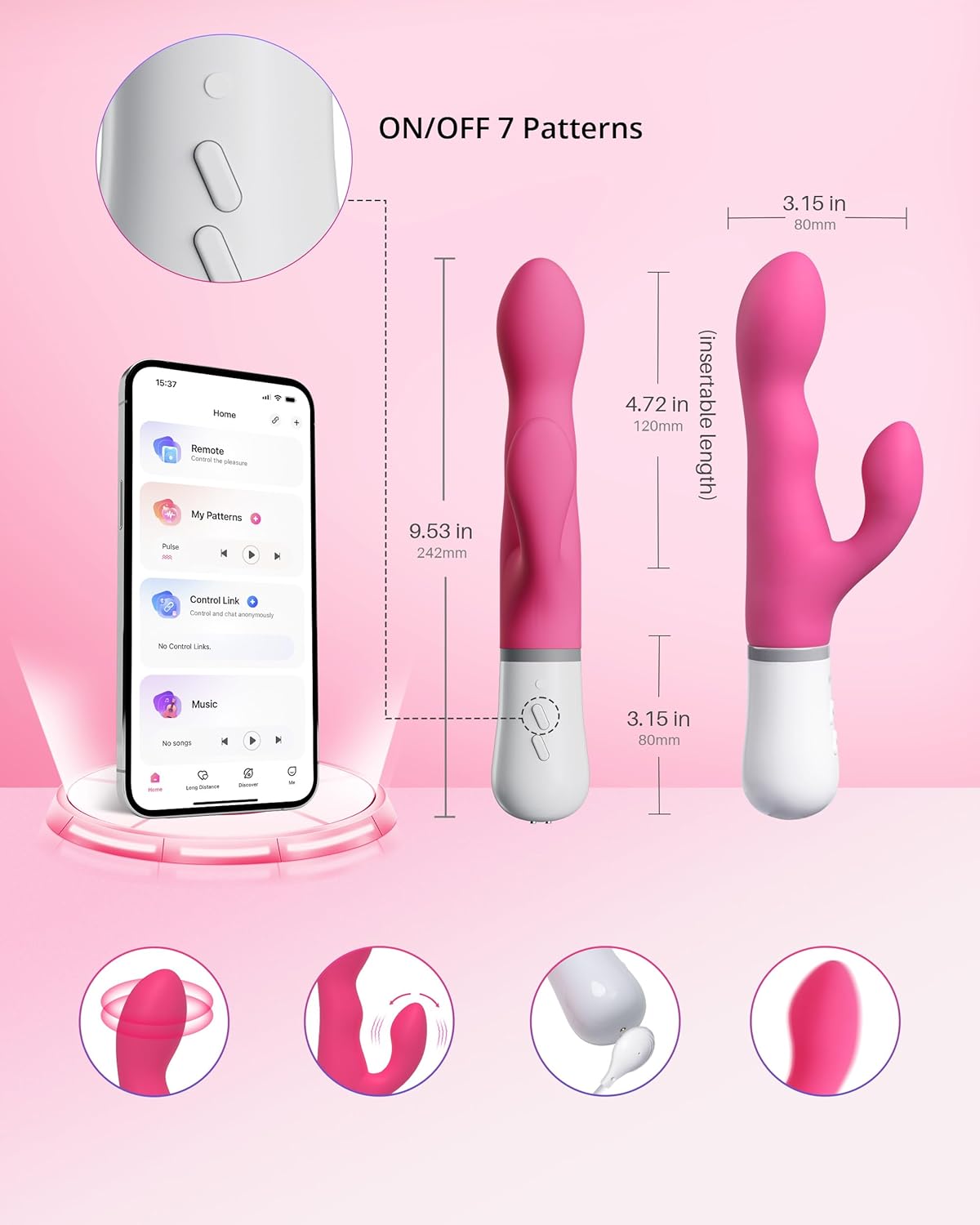 PulsePetal App-Controlled Rabbit Vibrator with Rotating Shaft