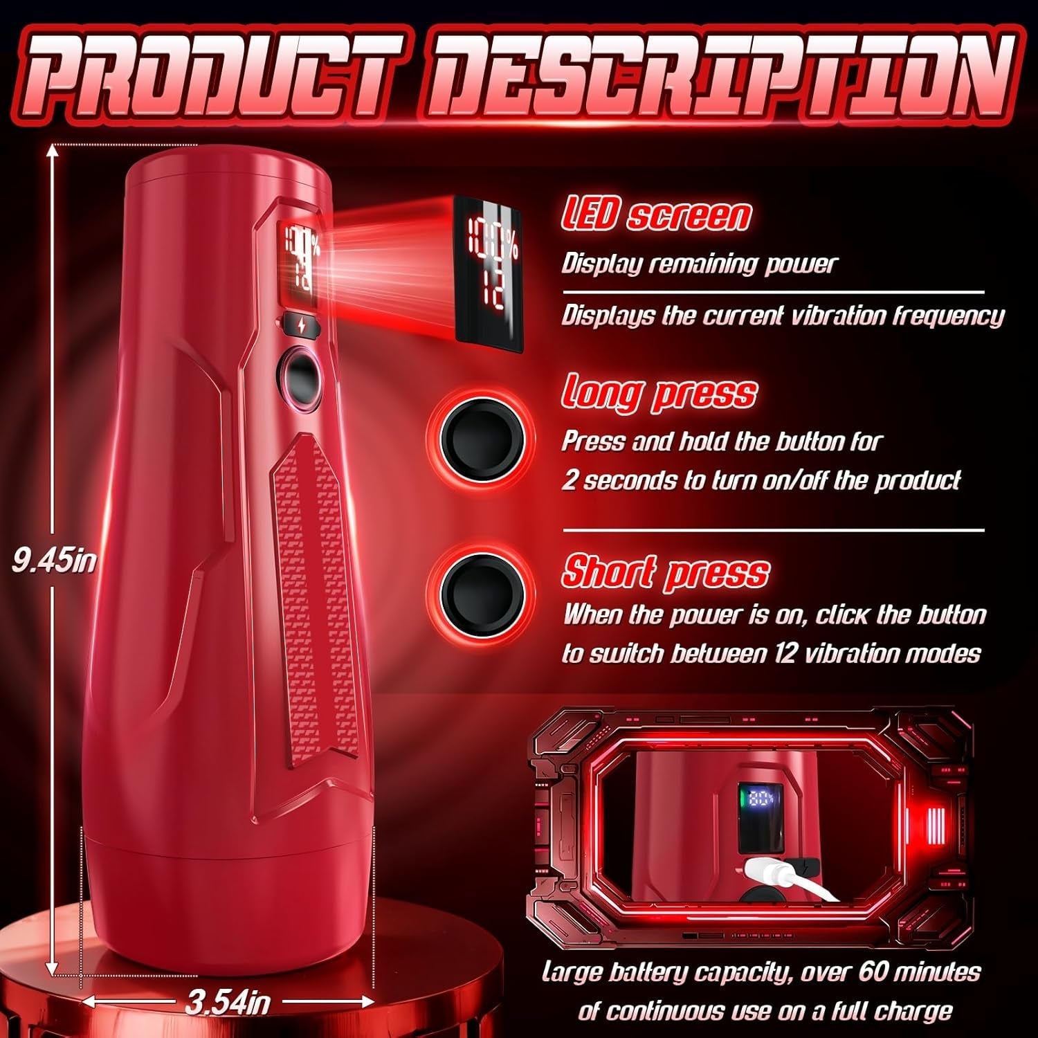 PulseVault Vibrating Male Stroker Fleshlight with 12 Modes