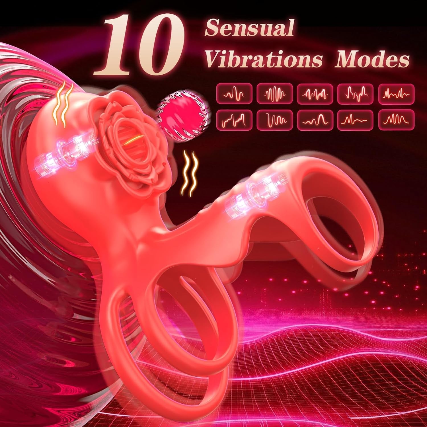 RoseClutch Vibrating Cock Ring Rose Licking Stimulator