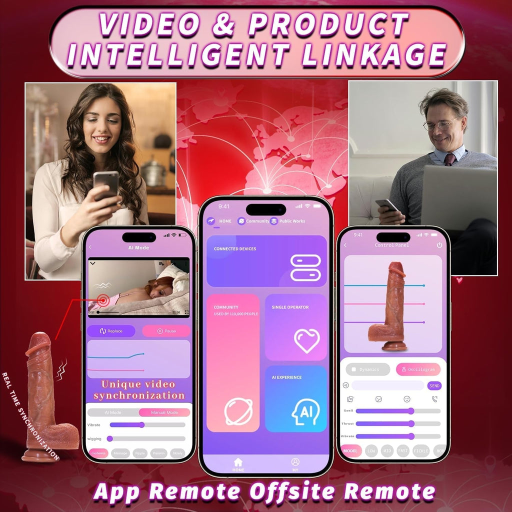 SkinSync AI Sync App-Controlled Thrusting Foreskin Dildo
