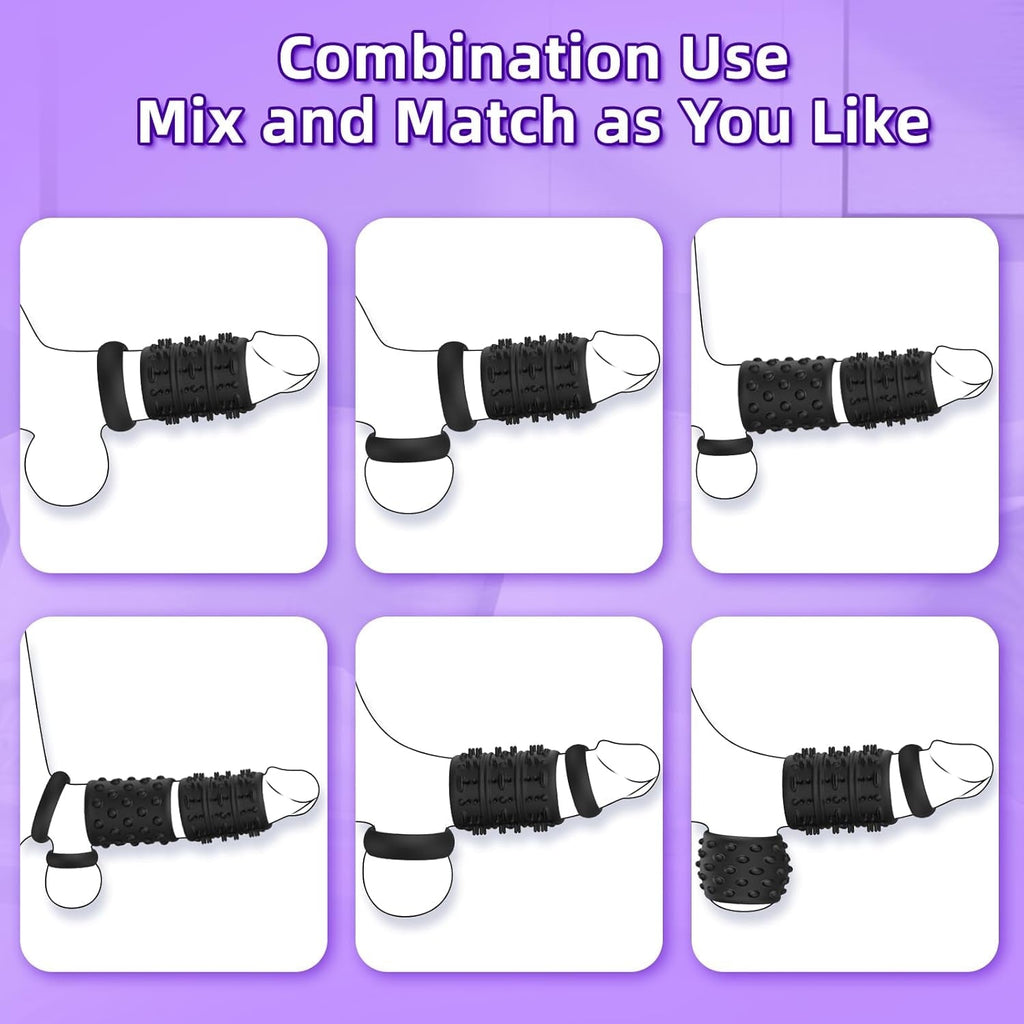 TextureLock 6-Piece Silicone Cock Ring Sleeve Set