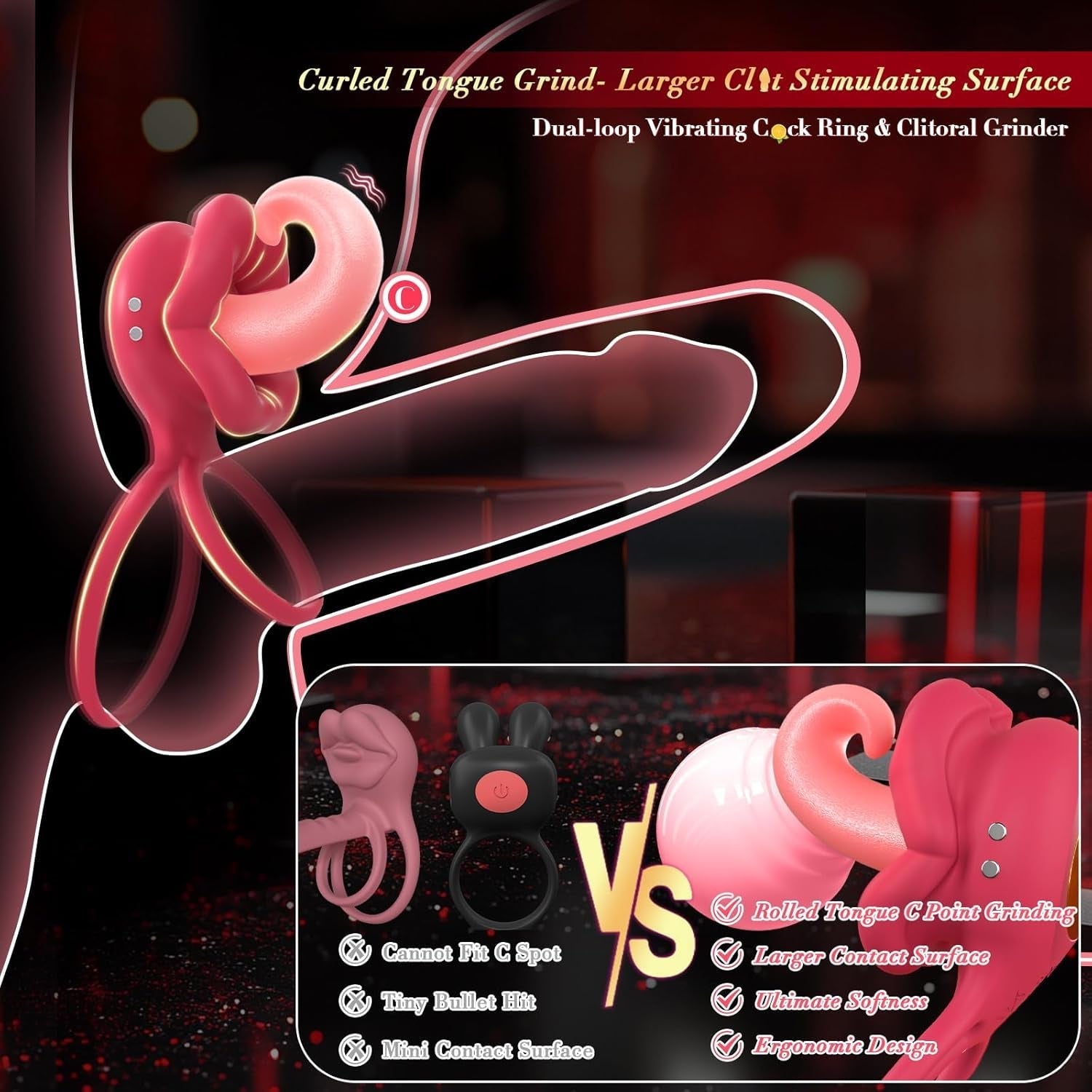 TongueLock Curled Tongue Clit Stimulator Cock Ring