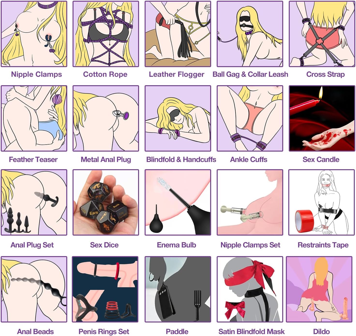 VelvetObedience 36-Piece BDSM Kit – Purple Edition