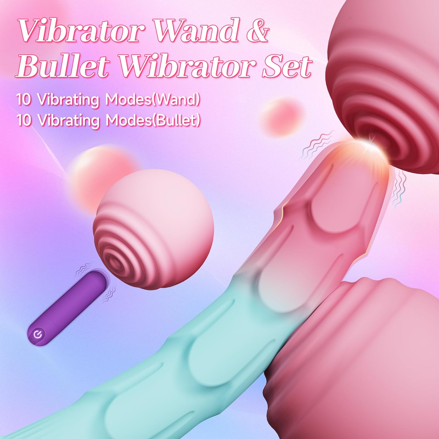 VibeTwin 2-in-1 Bullet & Dildo Wand Vibrator Set